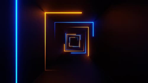 Orange And Blue Seamless Neon Squares Tunnel Background Vj Loop In 4K