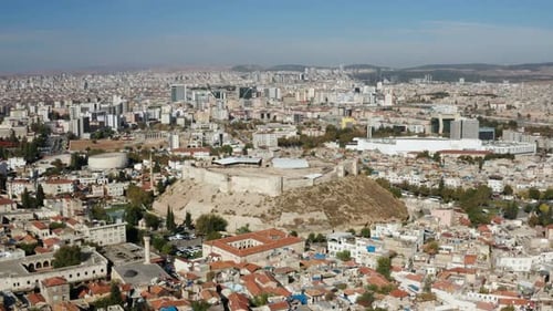Flying Towards Gaziantep Castle During Daytime In Turkey - drone shot