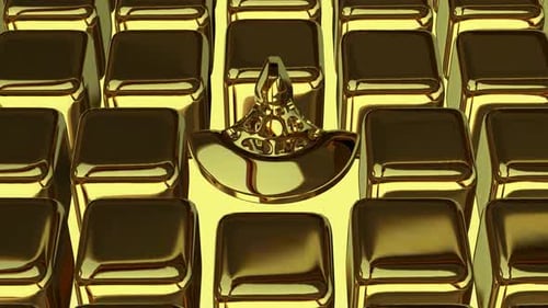 Golden Abstract Rotating Symbol Reveal on 3D Cube Grid