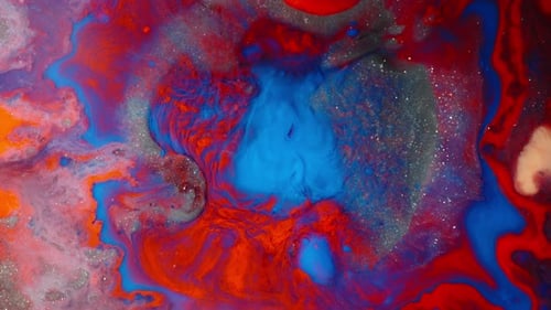 Abstract Fluid Art with Red, Blue, and Orange Paints