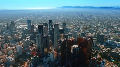 Skyscrapers and high-rise buildings in the business center of a huge metropolis on Los Angeles