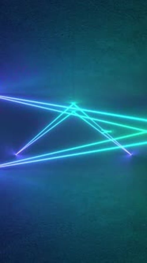 3D neon triangle glows on concrete floor