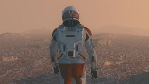 Astronaut Walks on Distant Planet for Sci-Fi Space Exploration