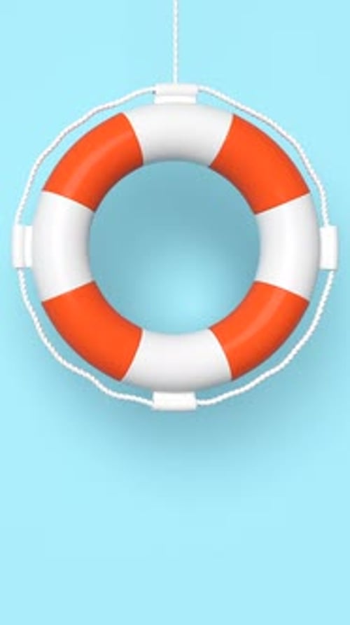 Lifebuoy Drop From Top and Swing on the Rope Rescue Help Concept Animation Loop Vertical Video