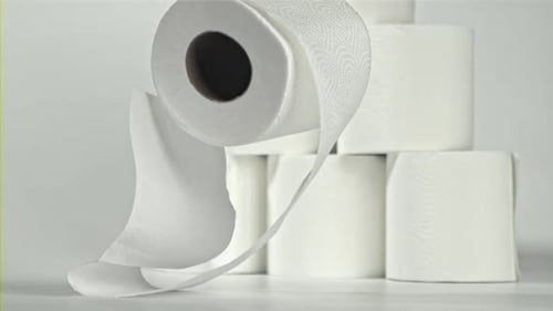 Toilet Paper Rolls Stacked Up Close Up