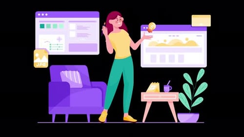 Woman brainstorming in a modern home office setting