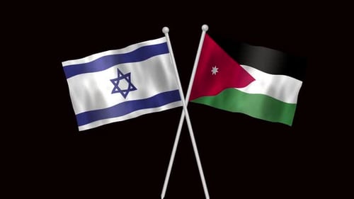 Israel and Jordan Flags Waving Together on Poles
