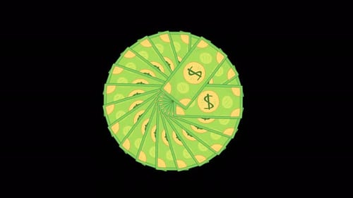 Animated Flat Design Dollar Bills Fanning Out