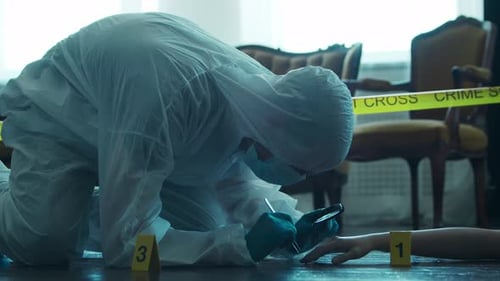 Crime Scene Examiner Investigating Clues in Crime Scene