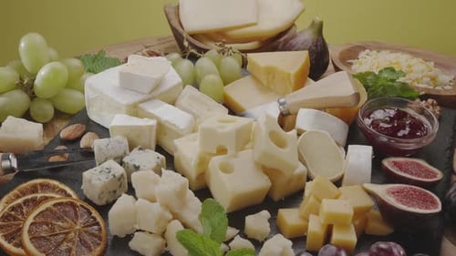 Cheese Platter with Grapes, Figs, and Dried Orange