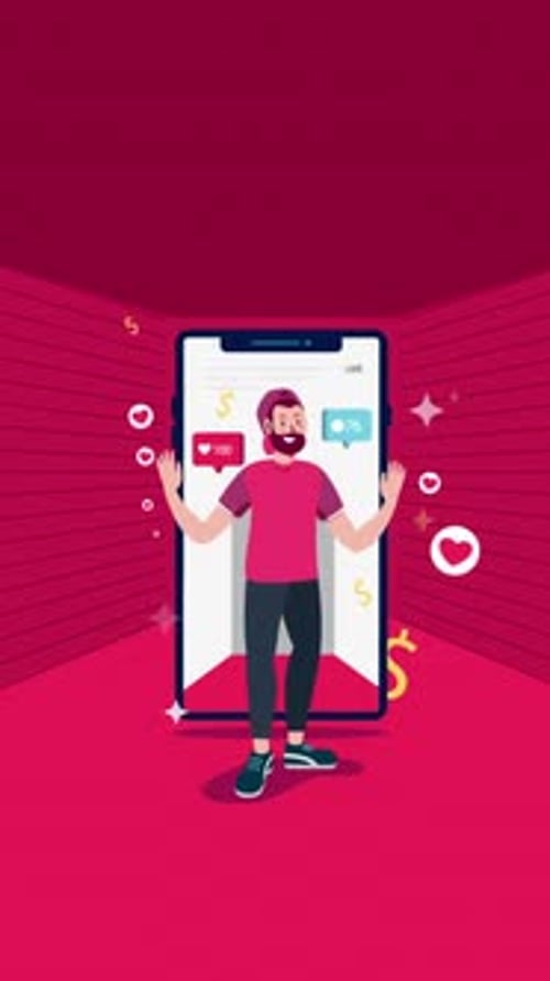Flat Design Man Live Streaming with Social Media Reaction Icons