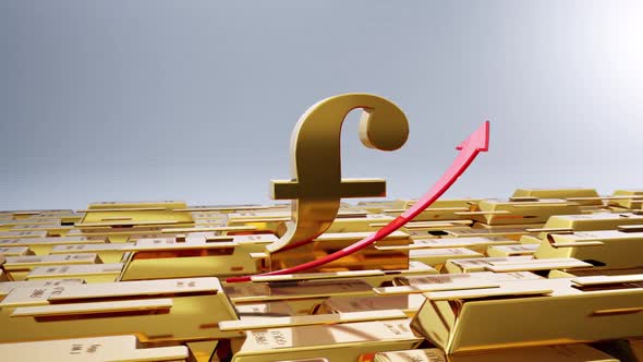 Rising Profits Represented by Pound Sign and Red Up Arrow on Gold Bar ...