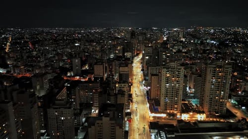 Glowing City Aerial Drone Night View