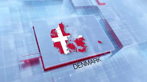 Modern Digital Denmark Map and Flag Intro