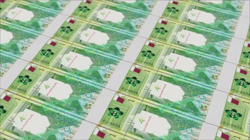 Animated Qatari Riyal Banknotes Moving in Rows