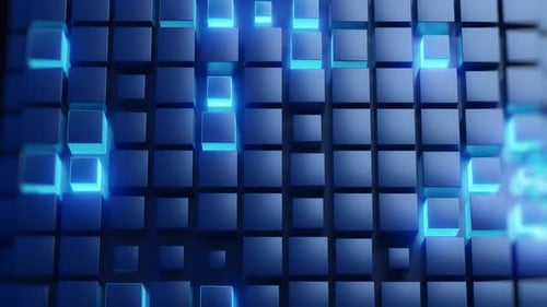 3D glowing blue cubes in digital structure