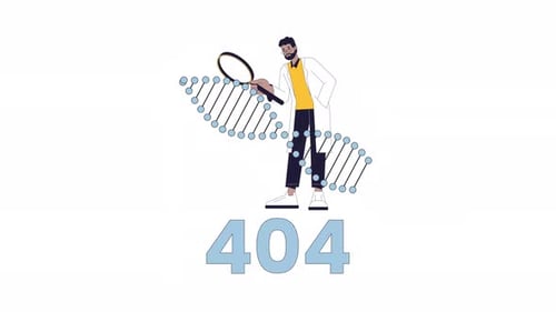 Flat Design Animation of Scientist Researching DNA with 404 Error