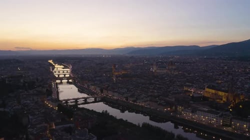 Spectacular Sunset Above Florence, Italy from Piazzale Michelangelo Looking over the Arno River