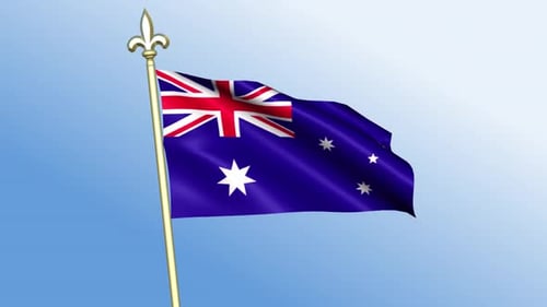 Realistic Australian Flag Waving on Golden Pole