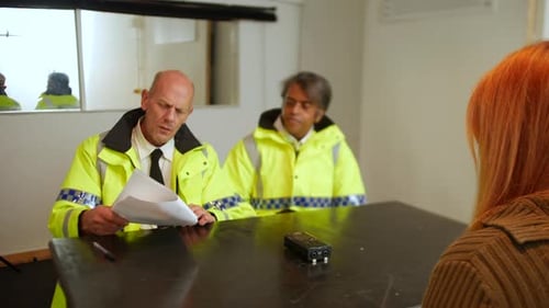 Une jeune fille rousse interrogée par la police dans une salle d'interrogatoire d'un poste de police après une voiture