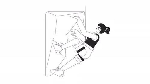 Rock Climbing Bw Cartoon Animation