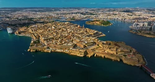 Aerial Top View Valletta Capital City of Malta Panorama Senglea Birgu Kalkara