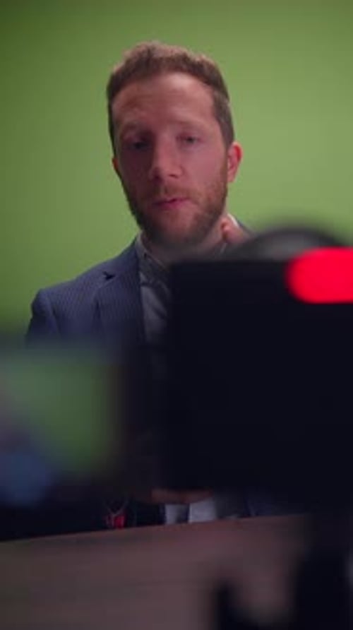 A Professional Speaker Excelling in Utilizing a Green Screen Studio for Engaging Presentations