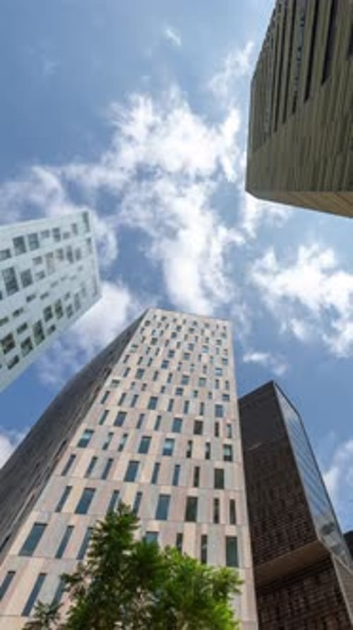 Timelapse of Skyscraper Buildings in the Tech District of Barcelona in Vertical