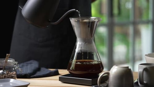 Pour Over Coffee Brewing with Kettle in the Morning