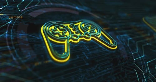 Futuristic Gaming Controller Icon Animation with Digital Circuitry