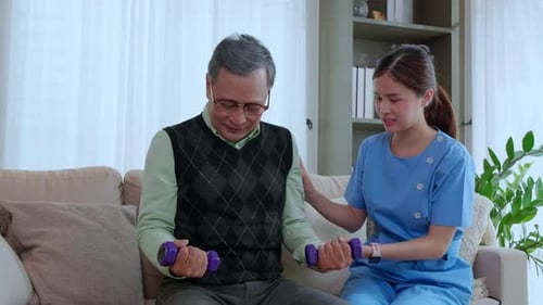 Senior Exercises with Assistant at Home