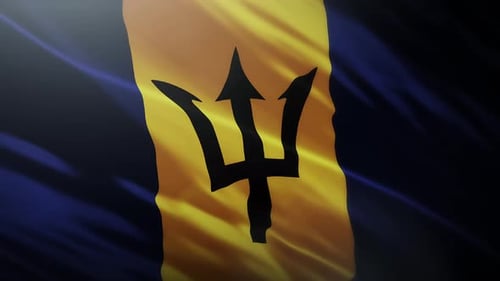 Waving Barbados National Flag with Realistic Fabric Animation