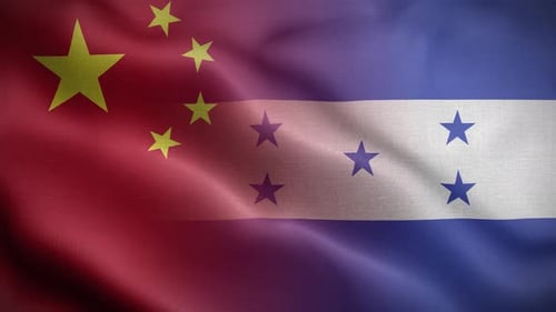 Waving Flags of China and Honduras Blending Animation