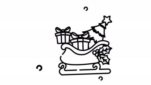 Traîneau avec icône animée en forme de ligne de cadeaux. Animation graphique animée sur le thème de Noël