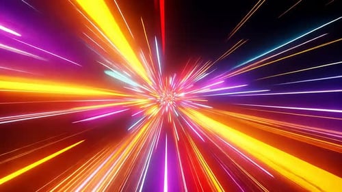 Des
traînées lumineuses au néon éclatantes et ultrarapides. Tunnel spatial dynamique