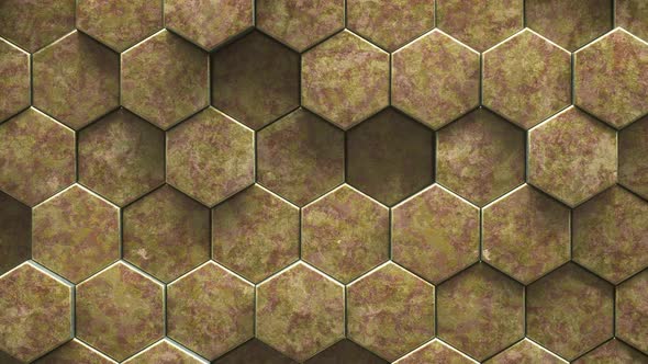 3d Animation Loop Rust Metal Hexagon Tiled Wall As Geometric Background ...