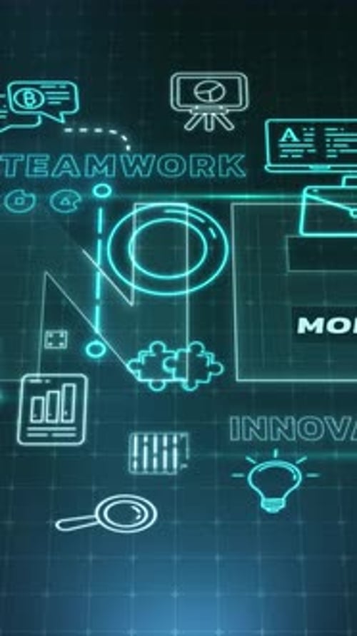 Animated Neon Line Art Icons for Digital Business Concepts