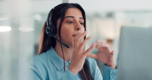 Business woman, consultant and call center with headset for online advice or customer service