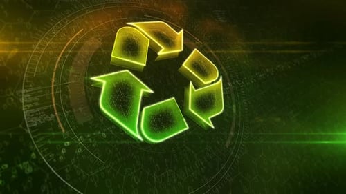 Animated Futuristic Recycling Symbol with Digital Environment
