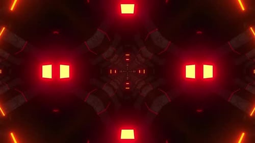 Dynamic futuristic tunnel with red neon lights and sci fi elements