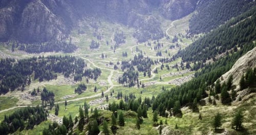 Breathtaking View of a Winding Mountain Path Surrounded By Lush Greenery