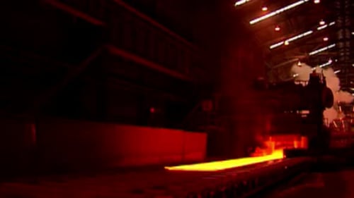 Industrial robotic process of melting metal steel into liquid state
