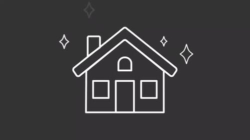 Animiertes weißes Symbol mit dünnen Linien und sauberem Haus