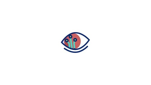 Animated Eye Icon with Digital Circuit Board Elements