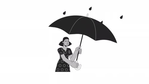 Flat Design Animation of Person Holding Umbrella in Rain