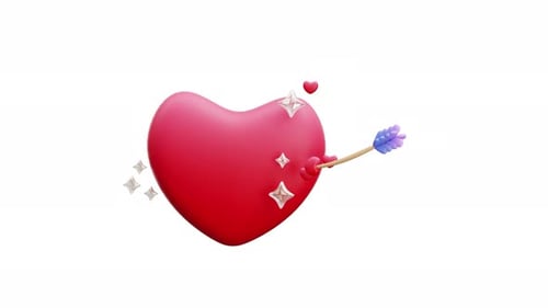 Animated 3D Heart Pierced By Cupid's Arrow