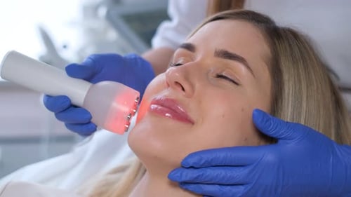 Woman Receiving Cosmetic Facial Procedure at Clinic