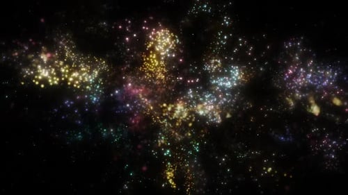 Vibrant Sparkling Particles Drifting Through Dark Space
