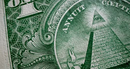 US One dollar note close up dolly shot macro wide angle