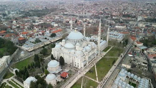 Suleymaniye Mosque and The Aqueduct of Valens, fly above shot